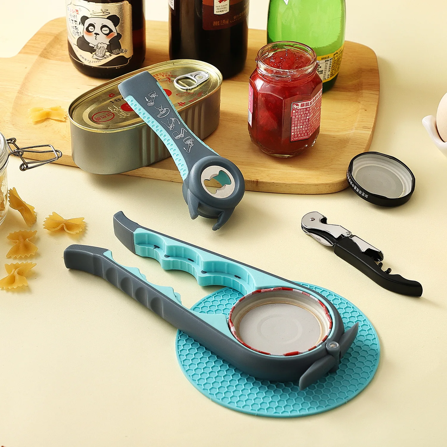 New Design Colorful Nonslip Handles 5 in 1 Multi Function Jar Opener Can Opener Bottle Opener Kit for Weak Hands