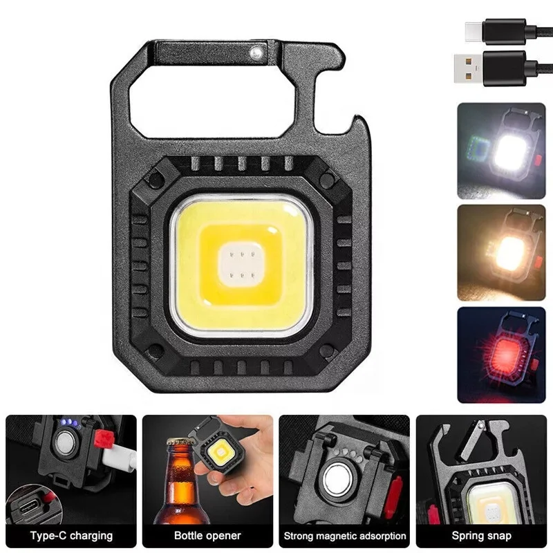 Rechargeable 7 Light Modes Bright Aluminum Small Pocket Waterproof Keychain Mini Flashlight with Bottle opener & magnet