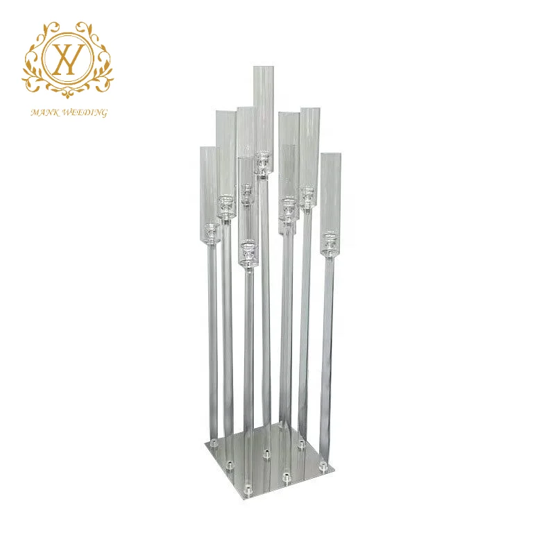 Cheap Acrylic Candle Holder Simple Modern Acrylic Candlestick 9 Arms Wedding Candle Holders for Table Decoration Centerpiece