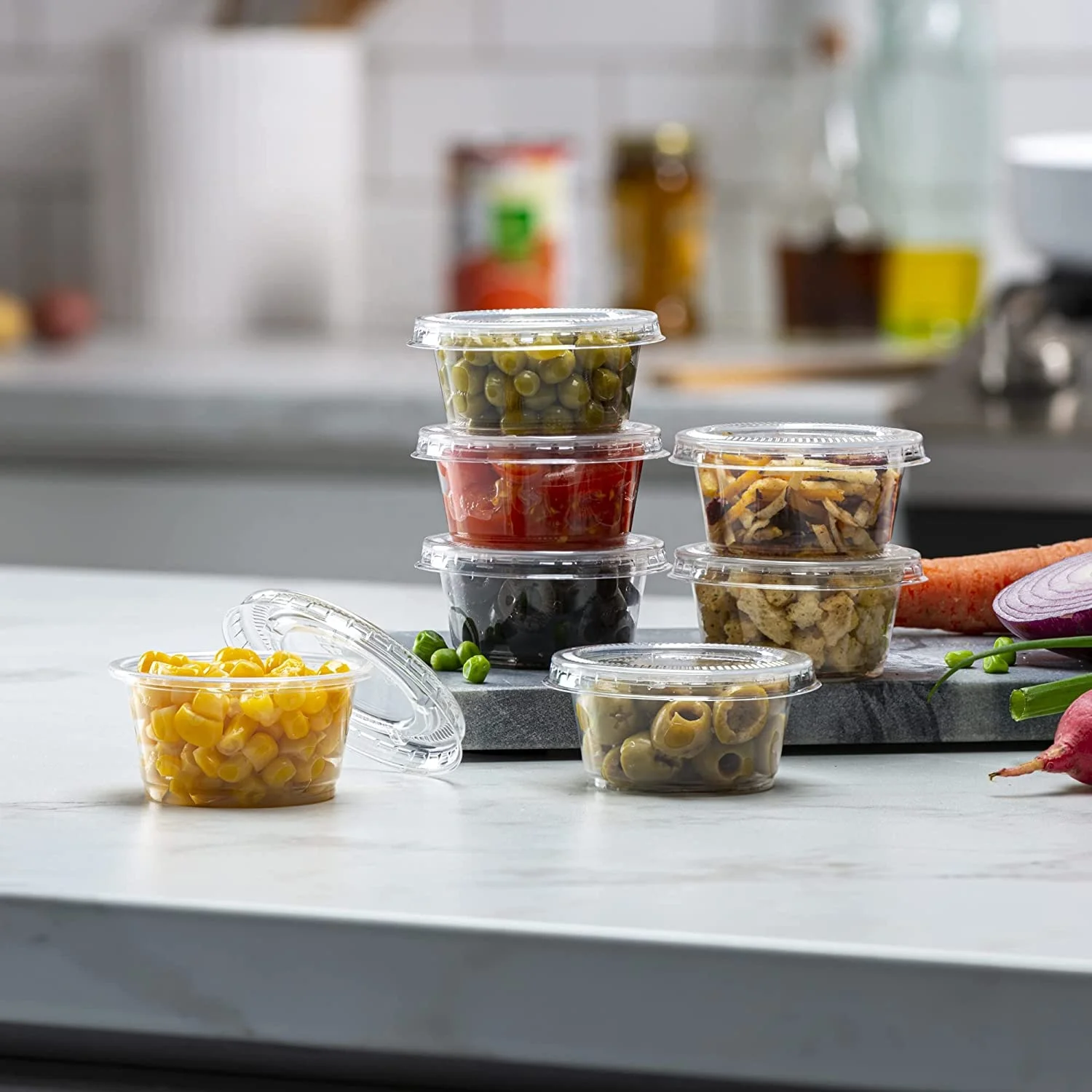 Disposal Plastic Soufle Cup Restaurant Takeout 2oz Sauce Portion Cups with lid PET Souffle Condiment Tasse Cups