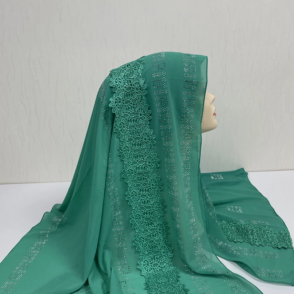 MS-2073 2024 latest wholesale chiffon hijab premium magnetic plain hijab chiffon rhinestones shawl hijab scarf women