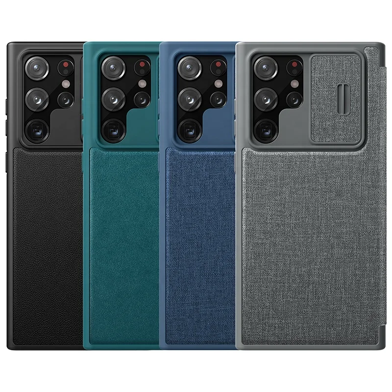 NILLKIN S22 + Ultra Qin Pro leather case plain leather + cloth mobile phone case for Samsung Galaxy S22 + Ultra