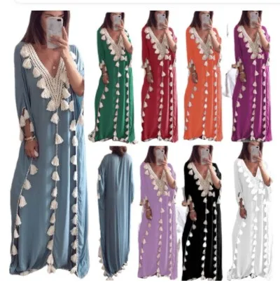 2021 New Style Islamic Dubai Muslim Abaya Middle Eastern V-neck Party Evening Prom Dresses Casual Robe Femme For Ladies