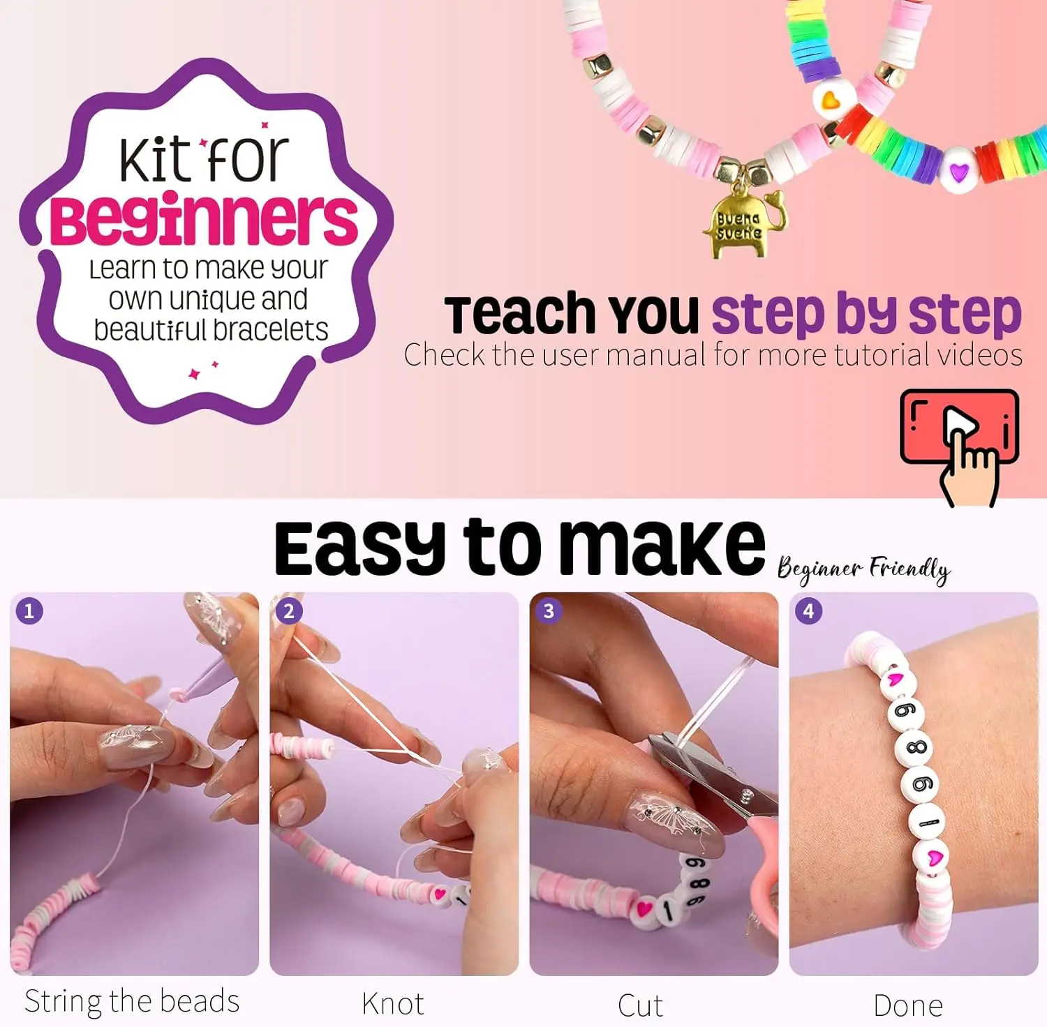 Amazo Hot Sale DIY Clay Beads Bracelet Making Kit for Kids Teen Girls Adults ,TLX0022