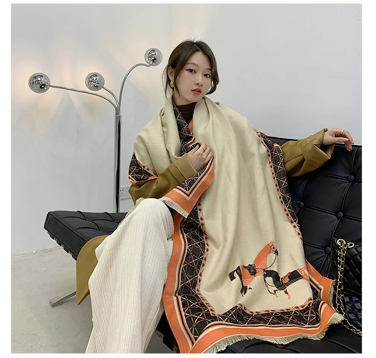 Hot selling winter pashmina scarf double-sided letter printing warm soft cashmere shawl