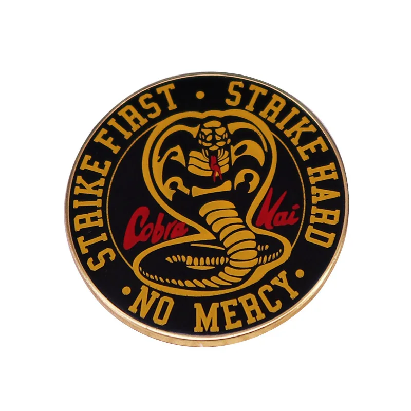 Cobra Kai Strike First No Mercy Button Badge Netflix 80s Cult Classic Karate Kid Pin kung fu Nostalgia Decor