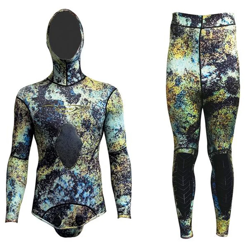 
Two Piece Spearfishing Wetsuit Camo Neopreme Men Diving Suit Snorkeling Semidry 7mm Mens Wetsuit 