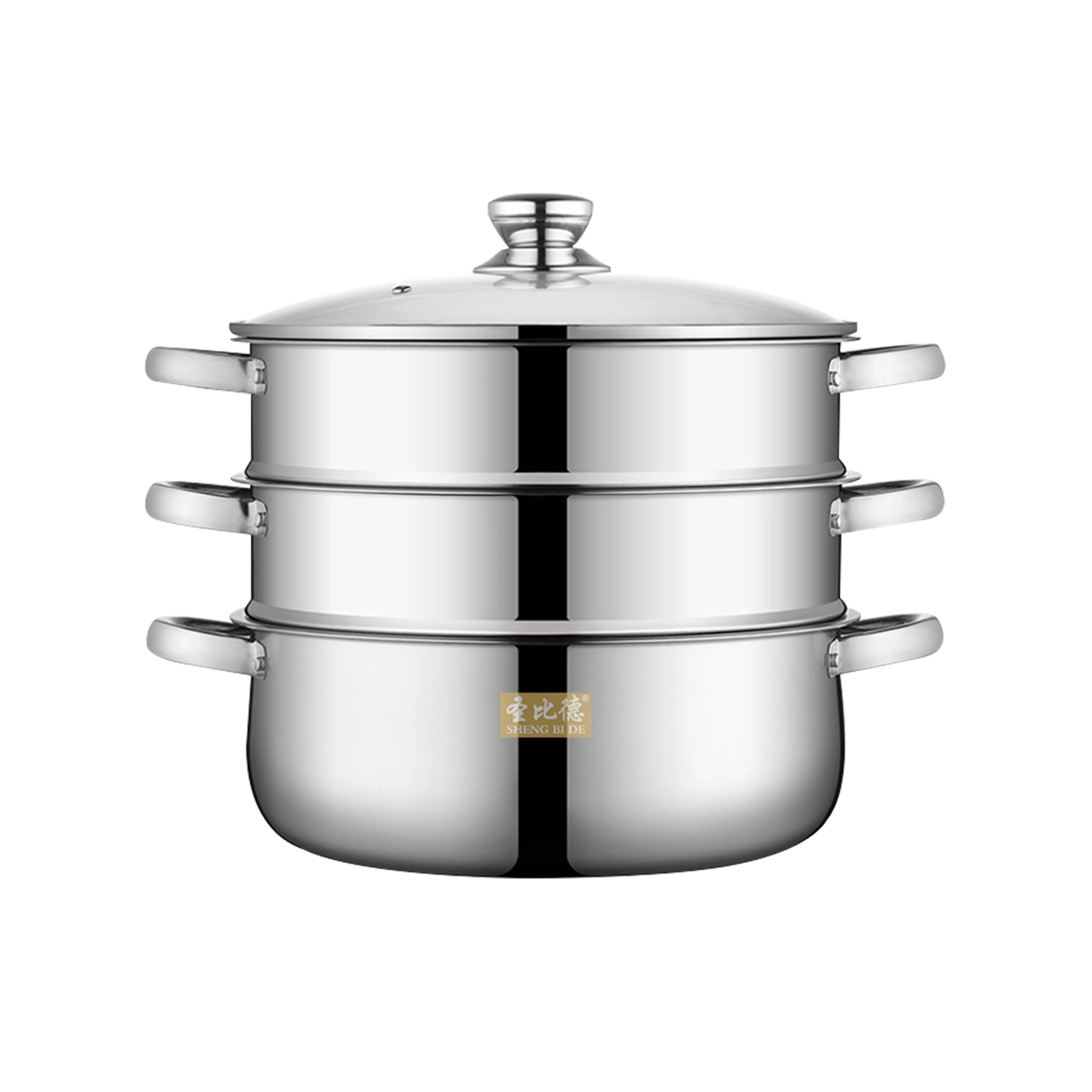 Stainless steel three layer steamer and high steamer full glass cover cooking pan with kitchen supplies