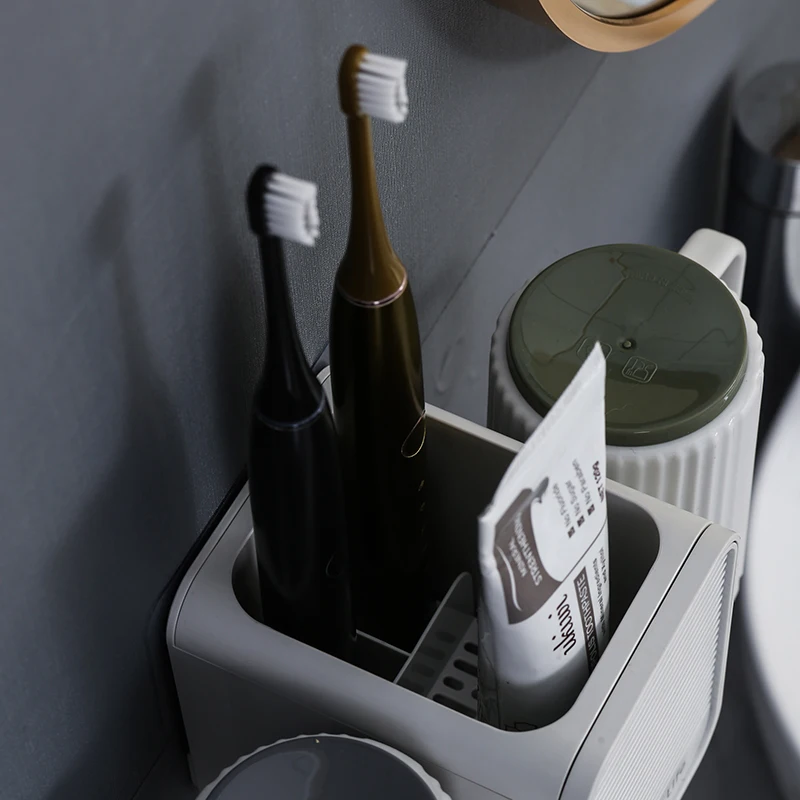Punch Free Bathroom Accessories Toothpaste Cup Hair Dryer Organizer Plastic Storage Rack Electric Toothbrush Holder Wall Mounted
