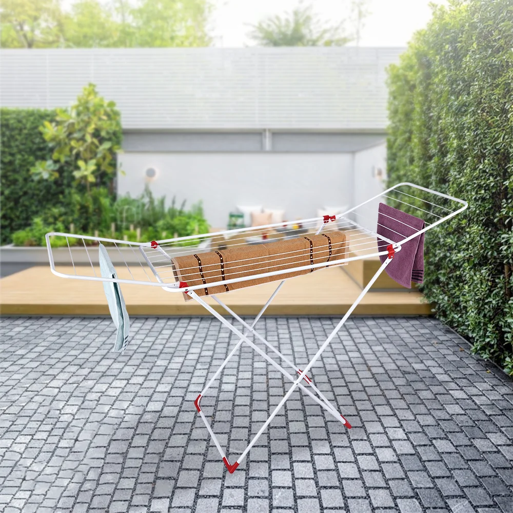 Indoor Outdoor Metal Standing Laundry Clothes Hanger Rack Hanging Cloth Drying Rack For Balcony