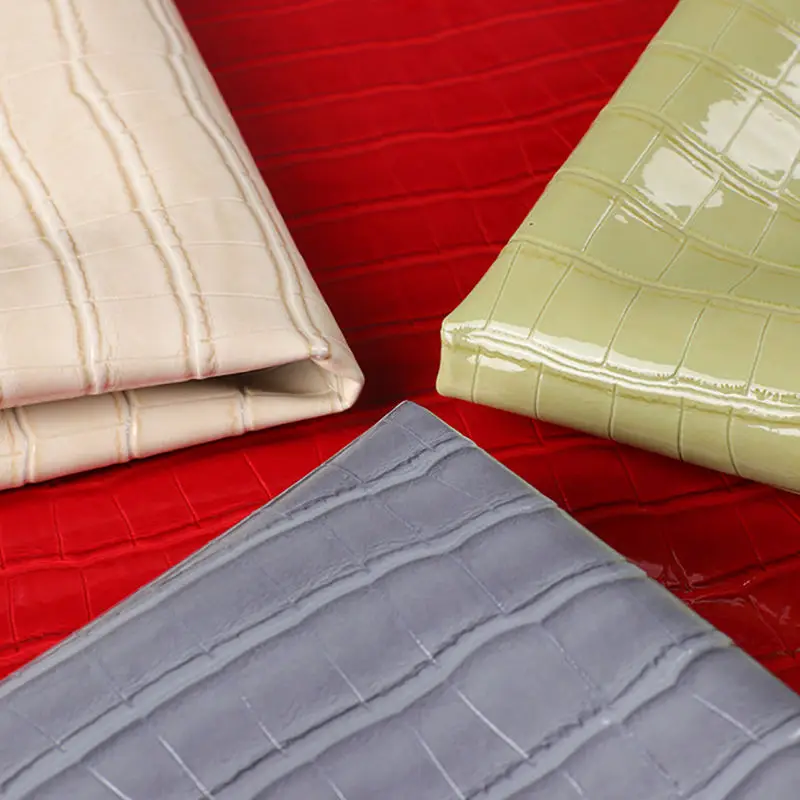 Artificial Leather Manufacturer Patent crocodile pattern PU synthetic leather glossy crocodile faux PU leather for bags shoes