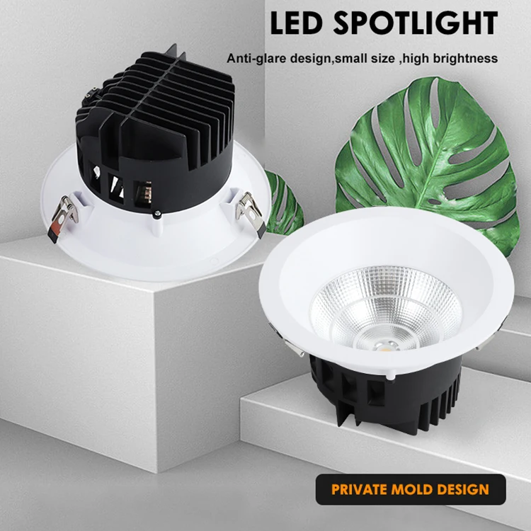 ALLWAY Hot Sale Aluminum Housing Indoor Hotel Project 9w 18w 25w 35w 45w 60w Recessed COB Round Led Downlight