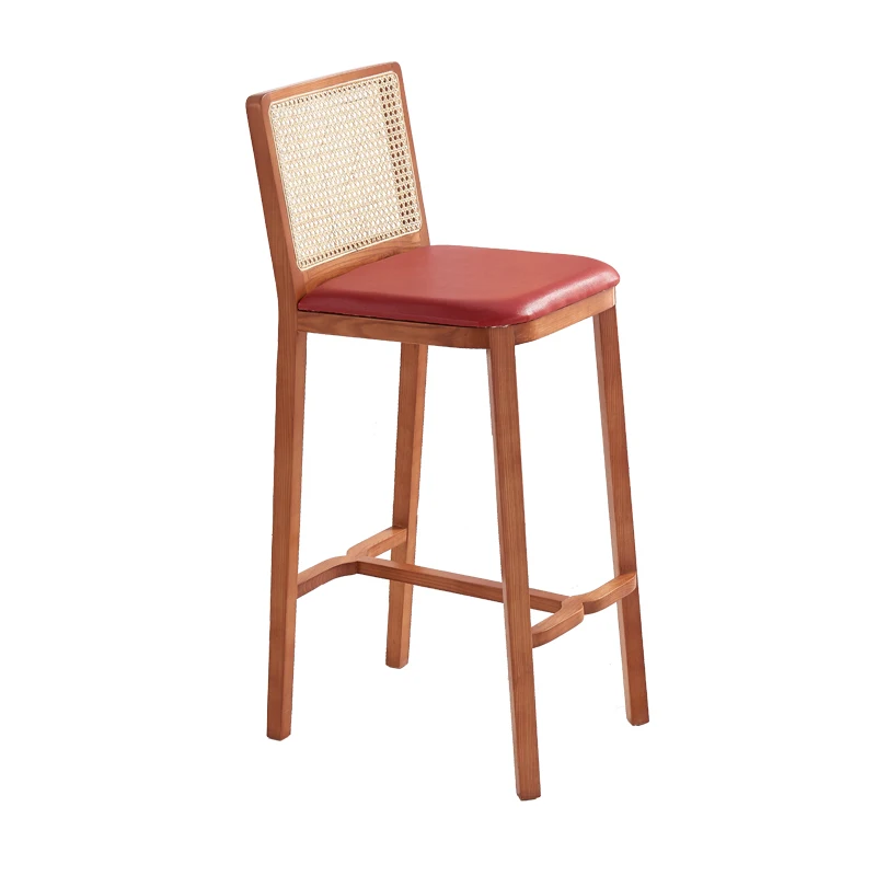 China factory direct sales solid wood Bar Chairs hoffman restaurant Bar kitchen high chair Natural webbing wicker bar stools rat