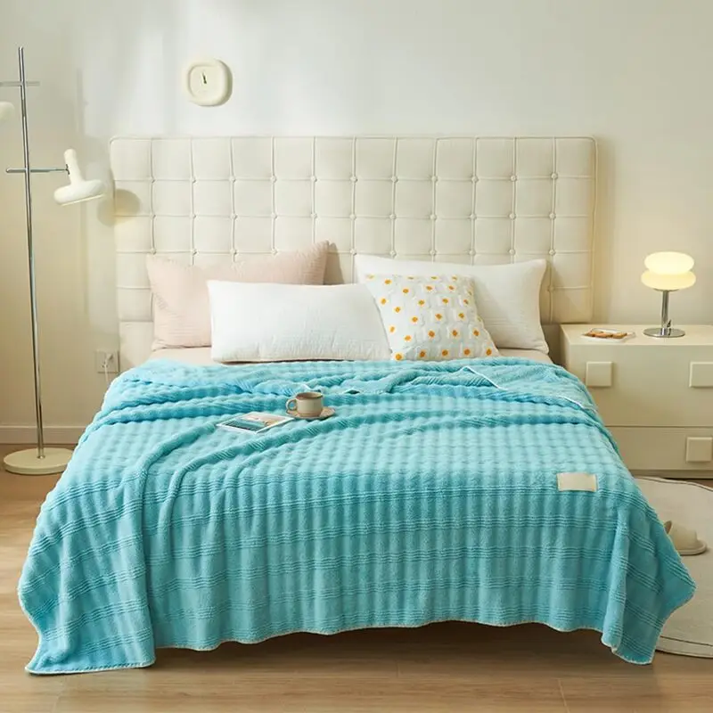 Panic Buying Plain Adult Muslin Blanket Personalized Soft Baby Blanket Cyan Fashion Gift Blanket