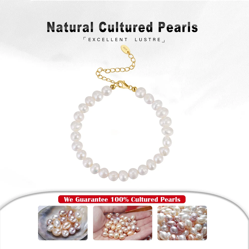 RINNTIN GPB10 Wholesale 925 Silver Pearl Bracelet Natural Baroque Freshwater Pearls Beads Chain Gold Plated Bracelets for Women