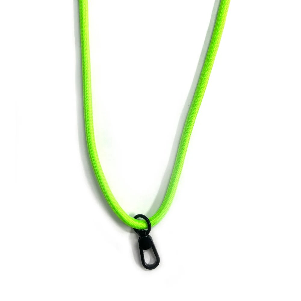Custom Nylon Rope Highly Visible Fluorescent Green Mobile Phone Lanyard With Adjustable Length Black Metal Hooks