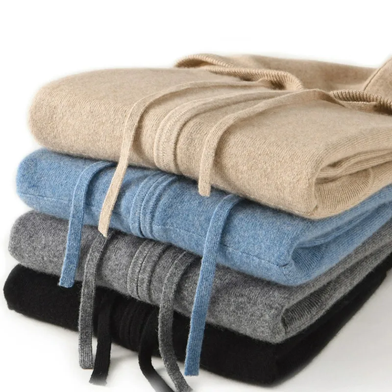 customized classic style casual knit zipper cashmere hoodie merino wool cashmere sweater for men