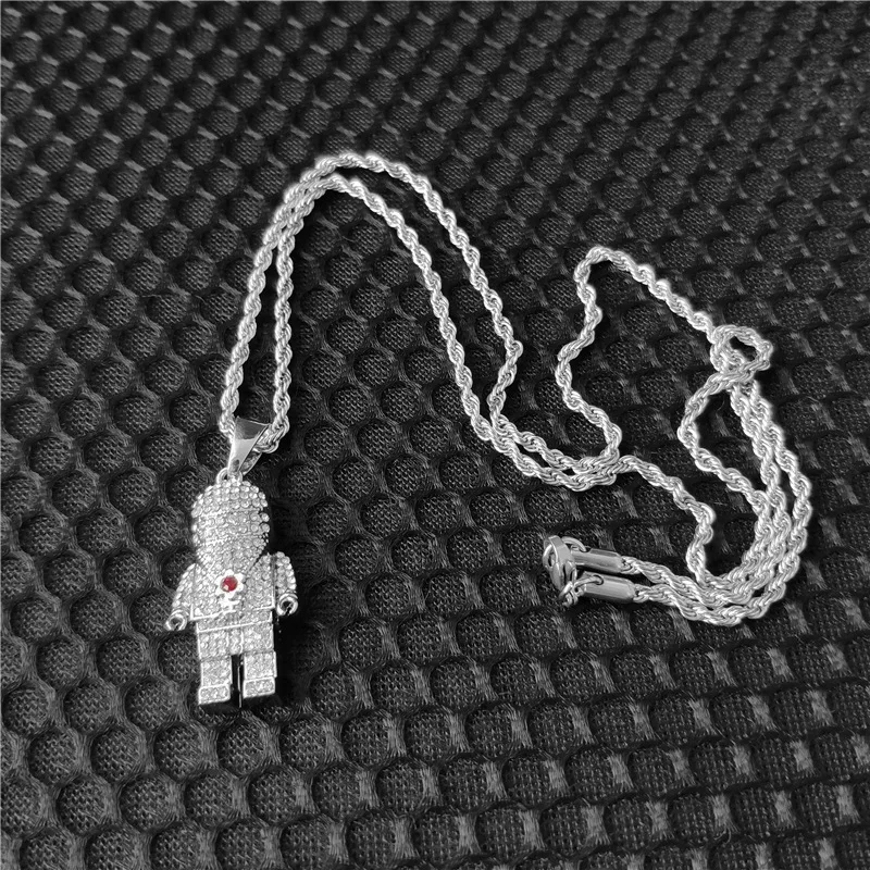 Hot Sale Luxury Sapphire Clavicle Chain Fashion Rhinestone Alien Robot Spaceman Sweater Chain Pendants Necklace_4