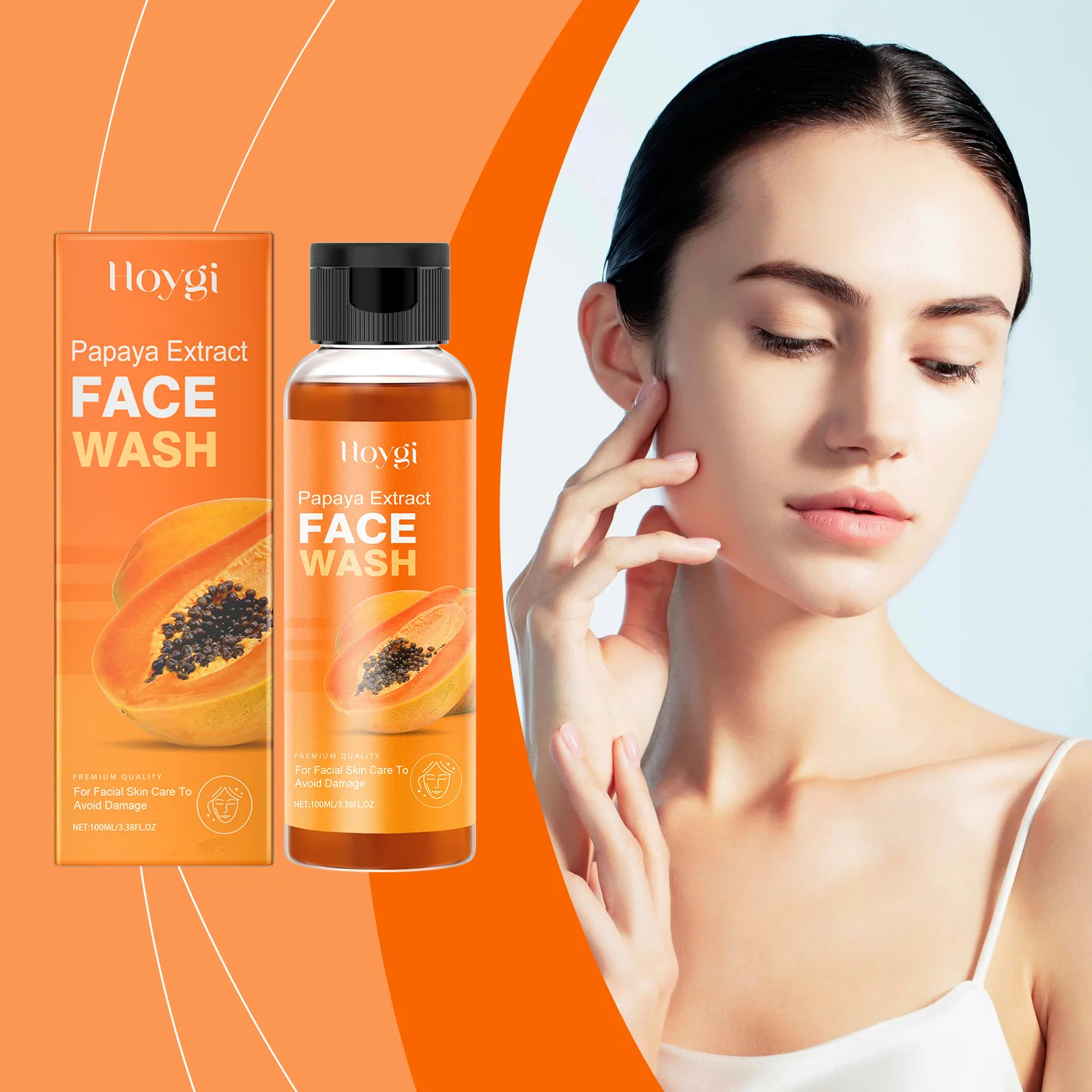HOYGI Facial Cleanser Skin Care Moisturizing Deep Cleansing Whitening Arbutin Hyaluronic Acid Papaya Face Wash Liquid 100ml