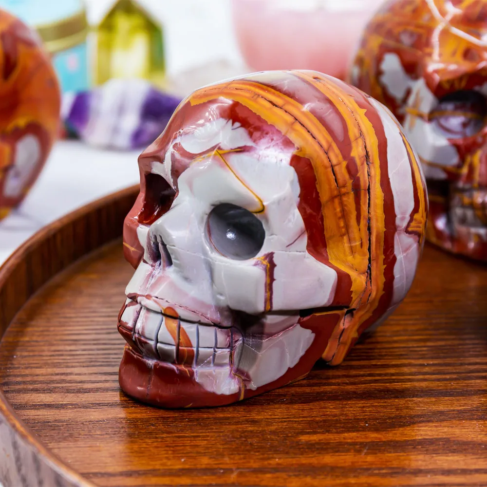 Wholesale natural crystals crafts healing stones hand carved noreen jasper skulls for home decoration