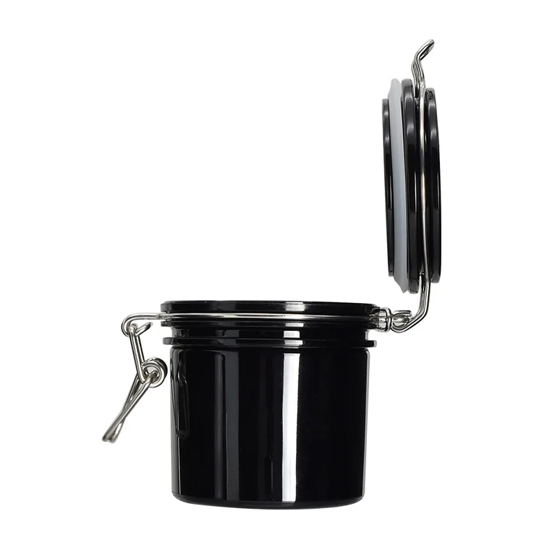 plastic matte black clear brown round pet smell proof air tight cosmetic containers spice stash jar with hinged lid for cookie