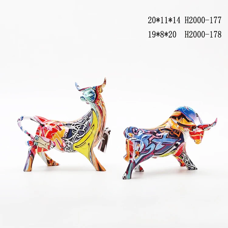 H Home decoration animal ornaments colorful artifacts bull statues resin animal figurines sculpture