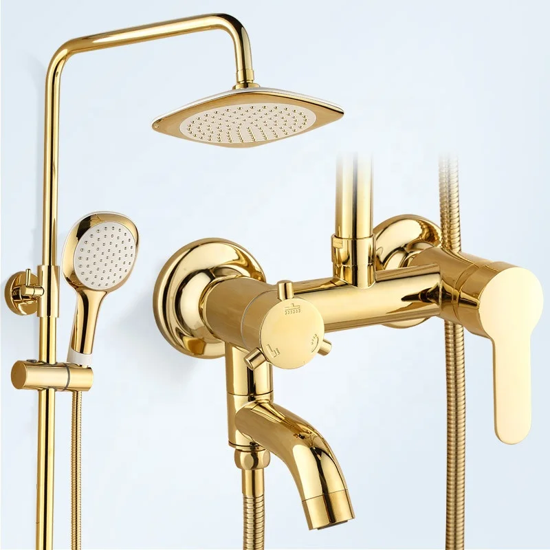 2021 New design high grade bathroom gold color brass rainfall bath shower set shower kit