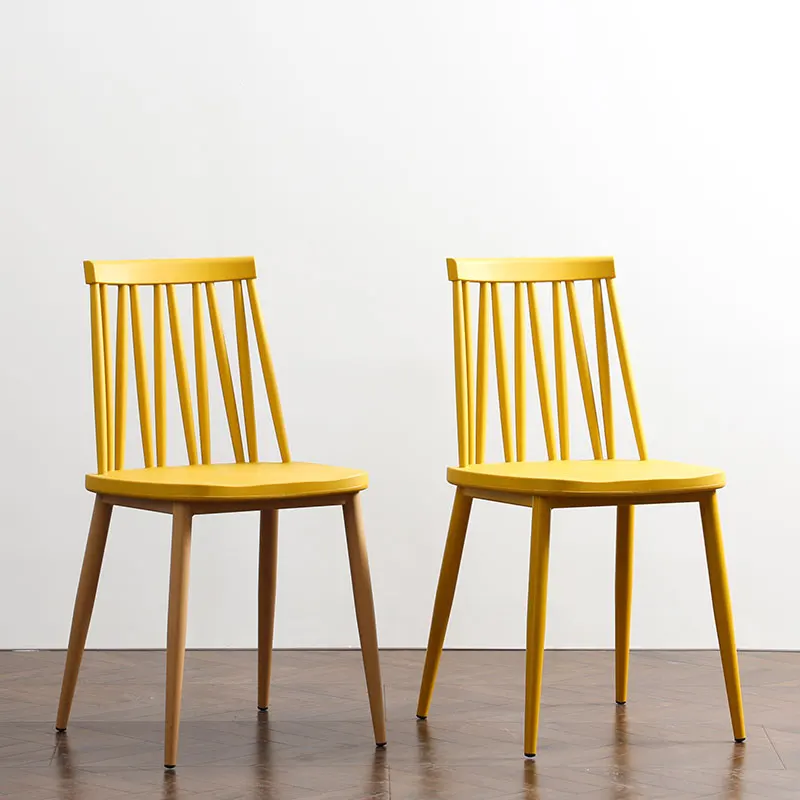 Мебель для дома в скандинавском стиле, современный Штабелируемый стул для кафе, желтого цвета, обеденный пластиковый стул с металлическими ножками