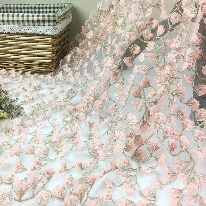 Fashion 3D colorful flower embroidery lace fabric