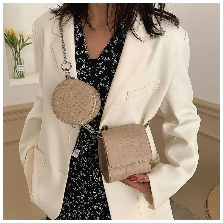 2022 new summer versatile solid color shoulder Pouch Two piece simple crocodile chain crossbody bag