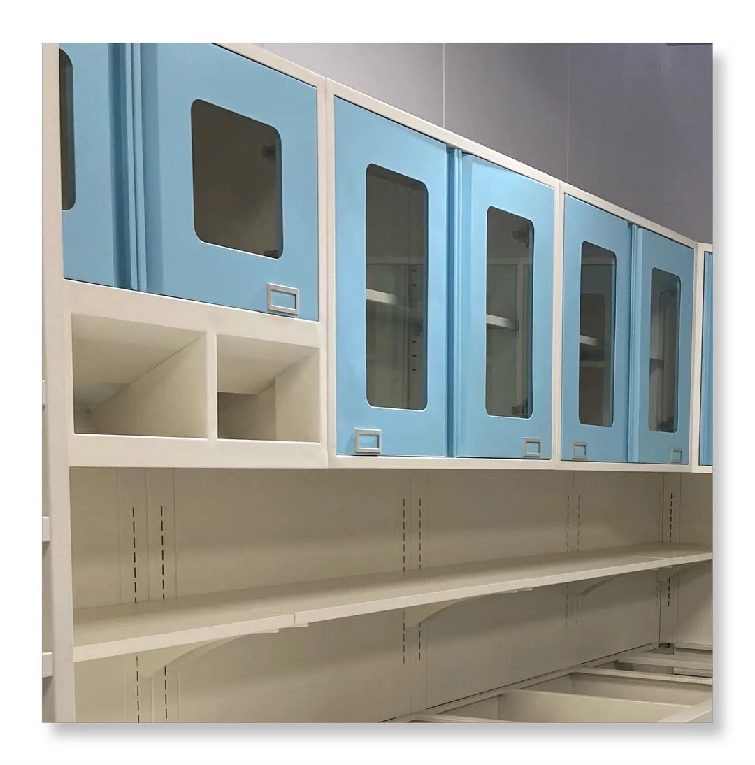 Medical Furniture Work Bench with Wall Cupboard Cabinet Work Bench Hospital Pharmacy Lab Work Bench