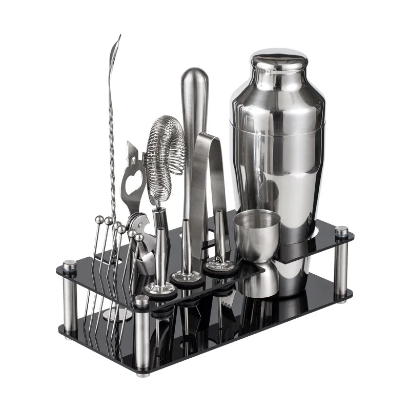 Bartender Kit Barware Cocktail Professional Stainless Steel Bar Tools Kit Shaker Set With Stand