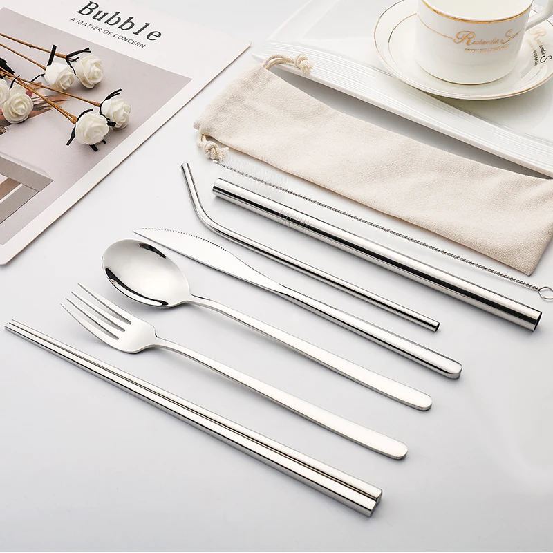 Wholesale 7Pcs Stainless Steel Gift Flatware Set  portable Travel Cutlery Set