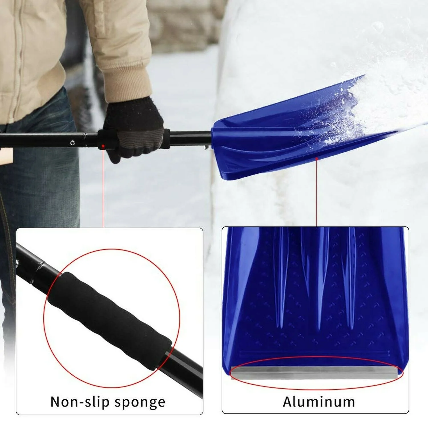 
Snow Shovel, Detachable Plastic Snow Shovel with D-Grip Handle 