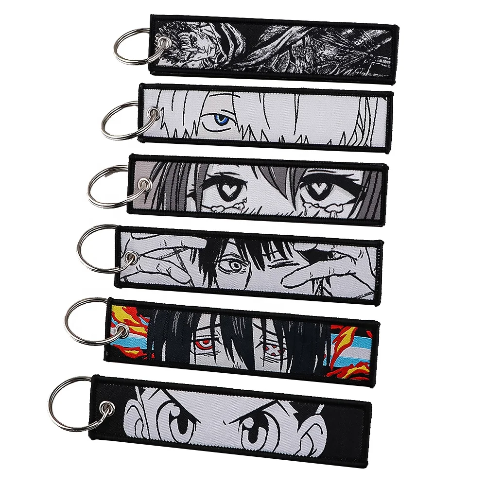Promotion Cheap Custom Souvenir Strap Key Ring Woven Key Tag Cartoon Anime Letters Fabric Embroidered Keychain