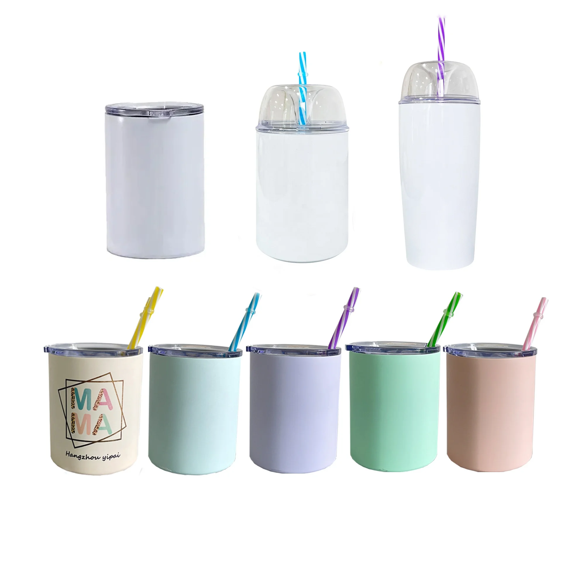 White Sublimation Double Wall 10oz Lowball Tumbler Vacuum Insulated Stainless Steel small straight wine tumbler with lid
