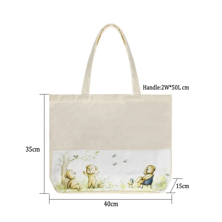 Wholesale Heat Transfer Jumbo Custom Logo Cartoon Printed Big Size Cotton Canvas Tote Bag