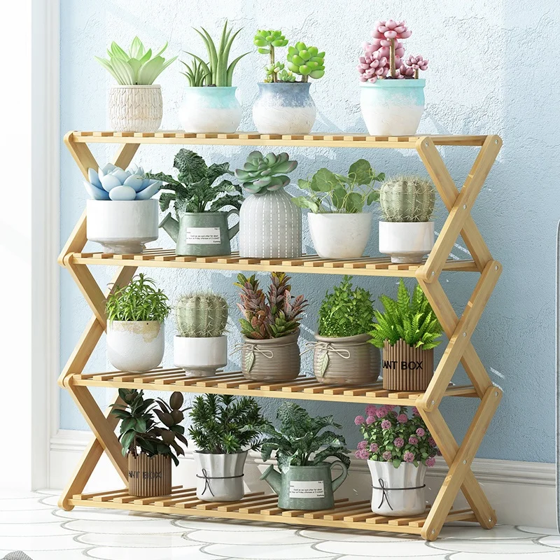Haichuan Haichuan Bamboo Plant Stand 4-tier Ladder Shelf Folding Ladder Flower Rack