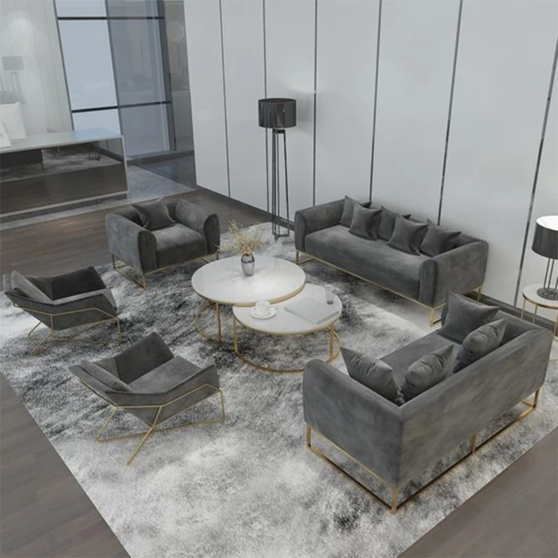 Family Sofa Sets European Modern Single Seat Furniture Velvet Fabric Cover couch living room sofa set with golden leg