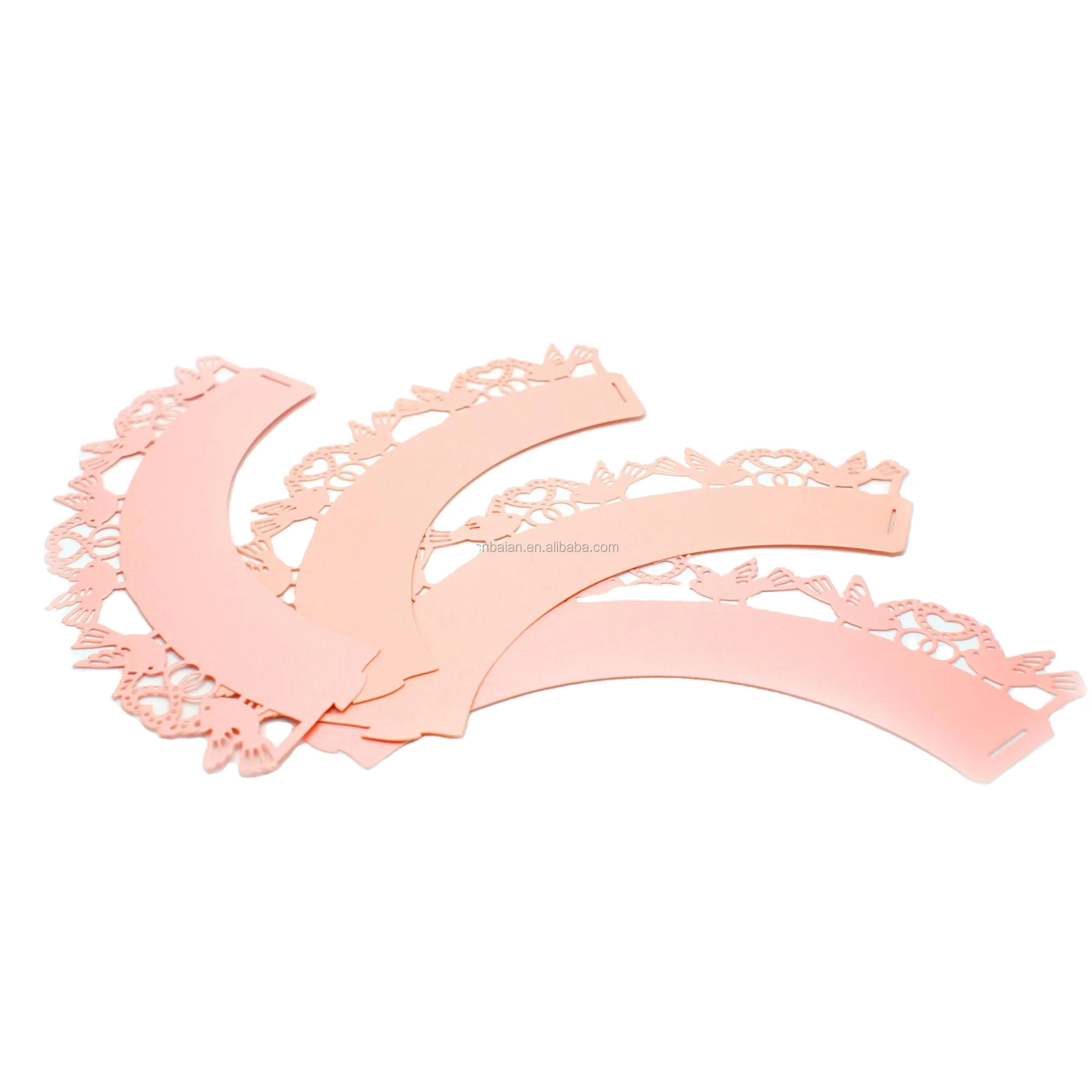 Pink birds wedding birthday party laser cut lace paper cupcake wrappers cake decoration
