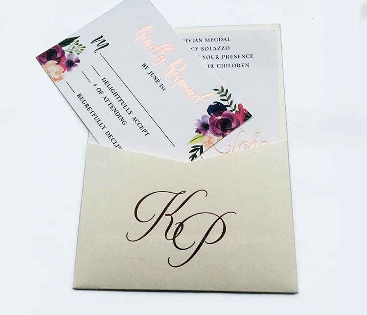 Rose gold cotton paper invitation marriage greeting card/ postcard thank you cards custom with logo business card