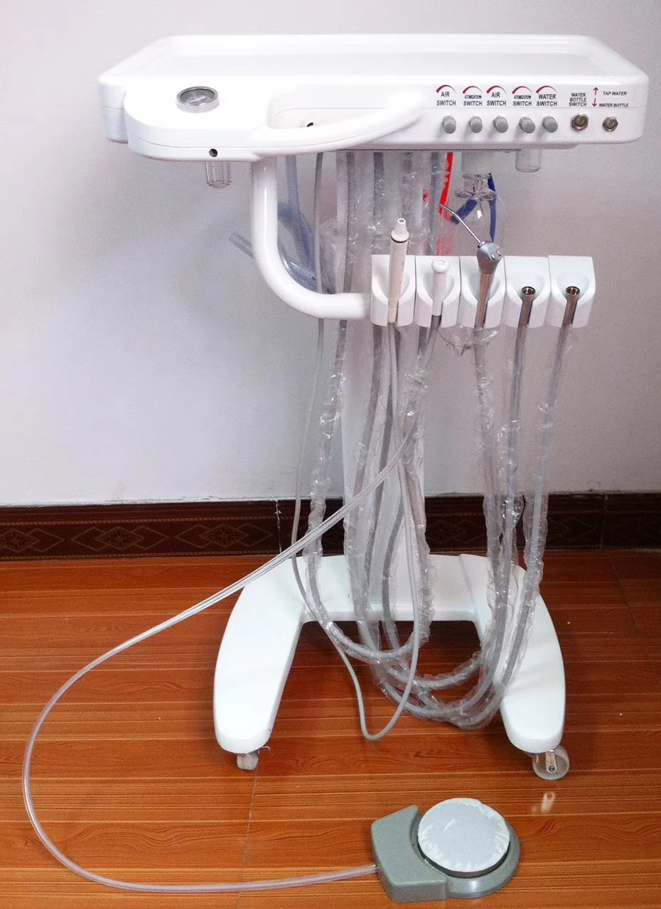 Hot sale mobile dental portable unit with 3 way syringe and 2 handpieces tubes and suction system