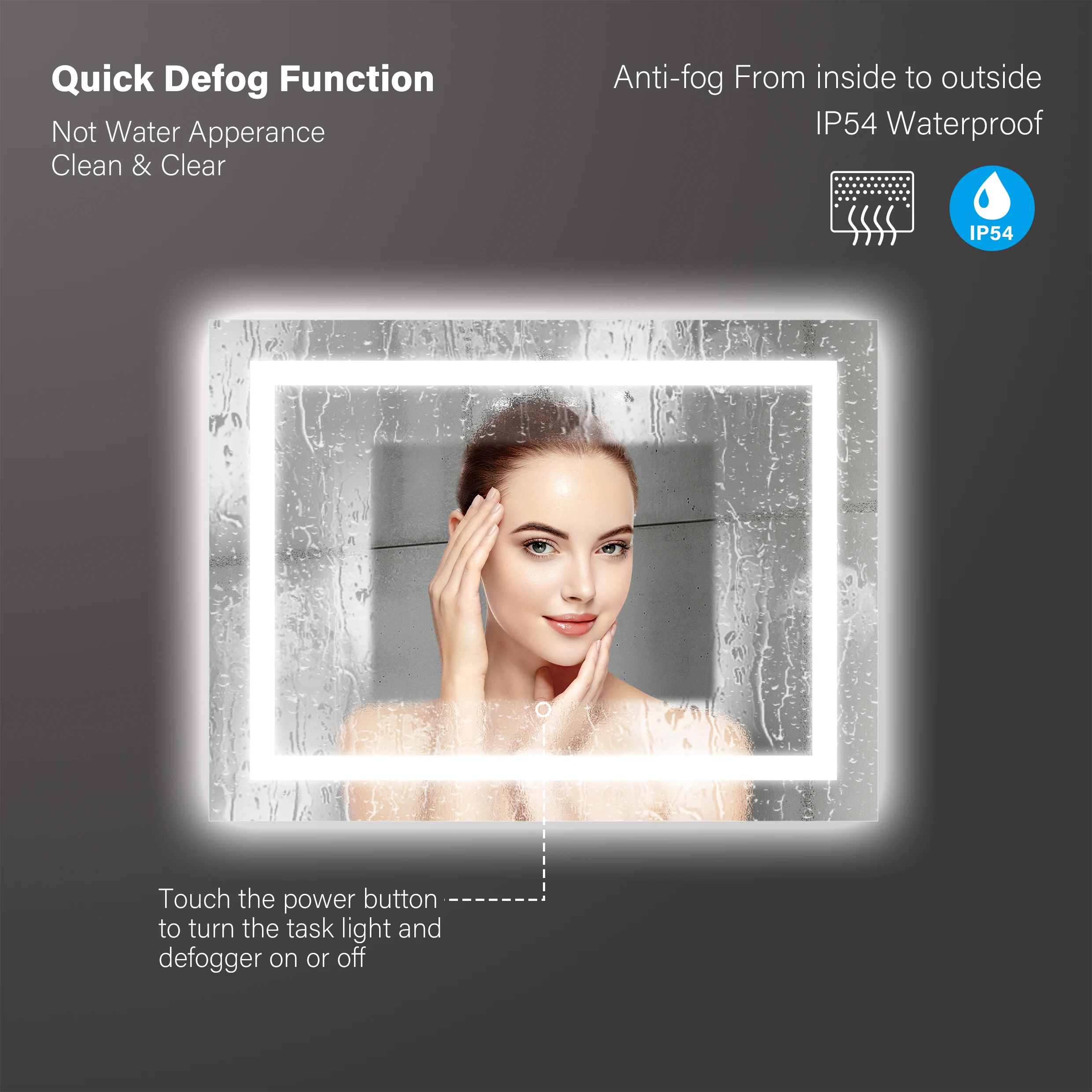 Bathnology Hot Sale Modern LED Bathroom Mirror Light Rectangle Smart Mirror with Touch Switch Backlit Lighting Anti-Fog Feature