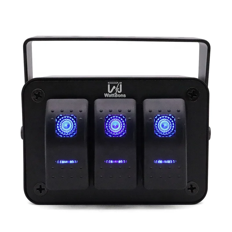 WattBons 3 Gang Marine Rocker Switch Panel Box Waterproof With 5 Pin On Off Pre-Wired 12V/24V Rocker Switch For Cars Boats