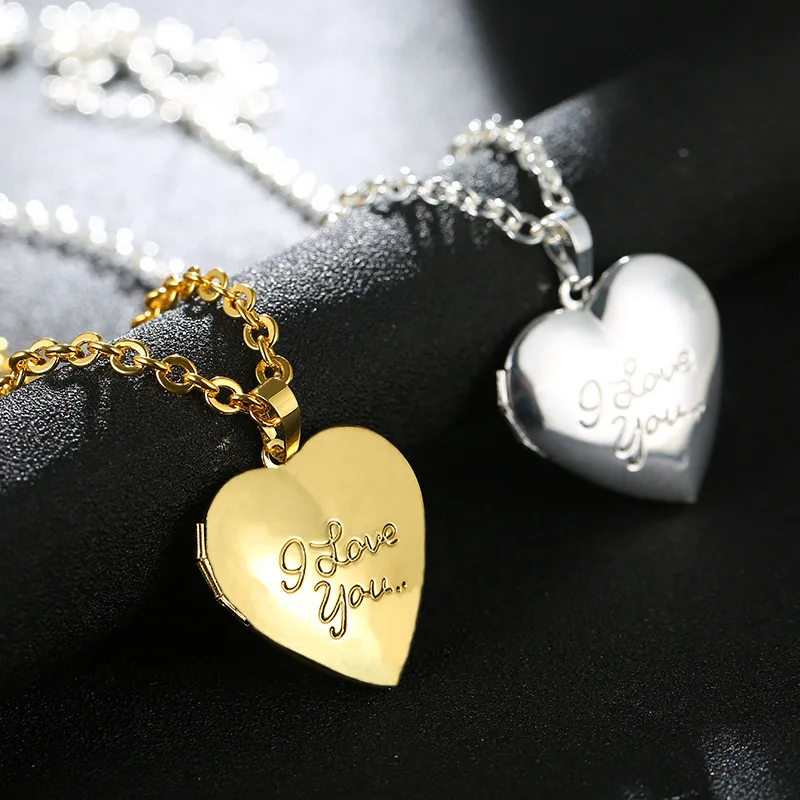 Go Ali Baba Promotion Gift I love You Floating Brass Heart Locket Pendant Necklace for Her