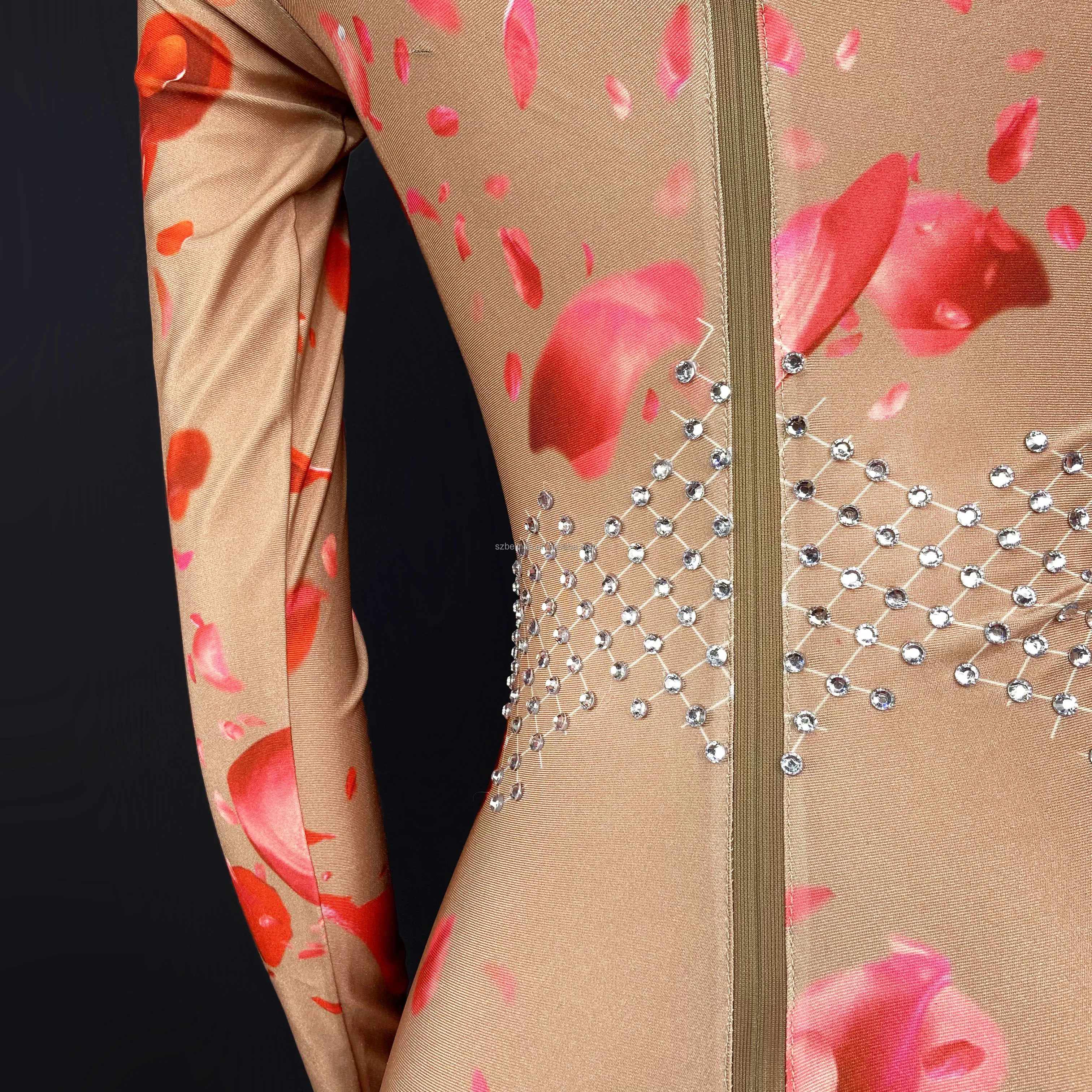 Sexy Red Multi-color Flowers Long Dress Women Dancer Performance Stretch Stage Costume Outfit Evening Prom Party Dress