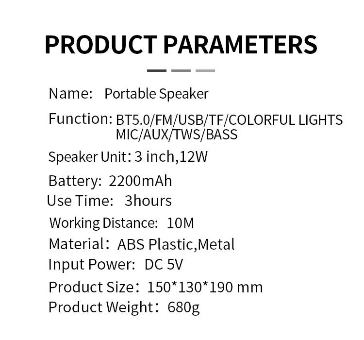 Buy 5 Get 1 Free MODORWY  Colorful LED Light speaker 3inch 12W super bass portable speaker  outdoor party gift speaker