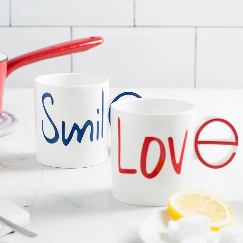 Factory Direct Ceramic Mug Wholesale Porcelain Mugs 320ml Ceramic Tea Cups Love Letter Mugs Coffee Cups for Couples