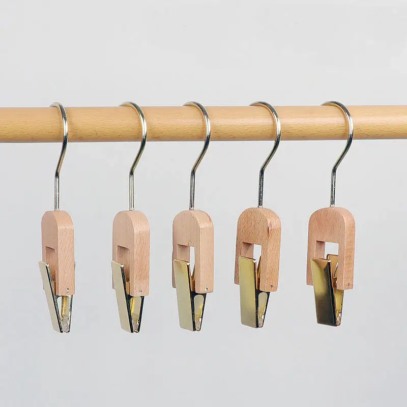 2023 new styles Hat Socks Clip Hanger Wood Metal Single Laundry Clothes Hanging Clip
