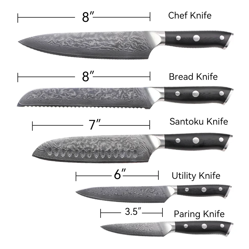 Set Cuchillos Cocina Profesional Chef Damaskus Messer Set 5 Pce Forged Damascus Steel Kitchen Knife Set With G10 Handle